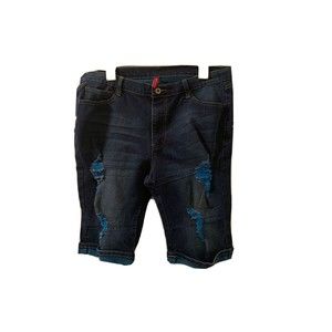 Be Girl Women's Plus Size 16 Blue Capri Jean Shorts Pockets Destroyed Distressed